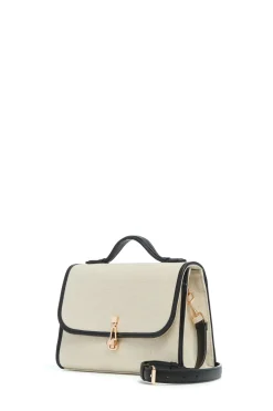 Medium Leonora Flap Bag in Beige Linen