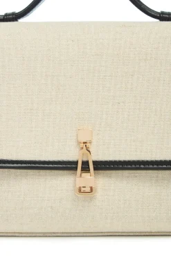 Medium Leonora Flap Bag in Beige Linen