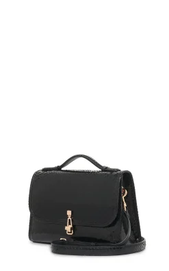 Medium Leonora Flap Bag in Black Snakeskin