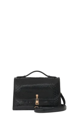 Medium Leonora Flap Bag in Black Snakeskin