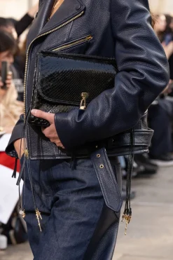 Medium Leonora Flap Bag in Black Snakeskin