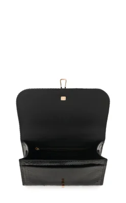 Medium Leonora Flap Bag in Black Snakeskin
