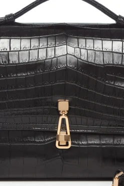 Medium Leonora Flap Bag in Black Crocodile Leather with Sunglasses Pouch