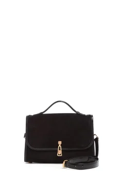Medium Leonora Flap Bag in Black Suede