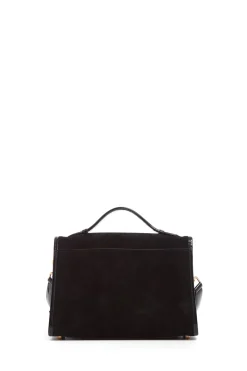 Medium Leonora Flap Bag in Black Suede