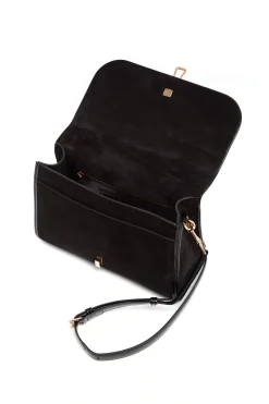 Medium Leonora Flap Bag in Black Suede