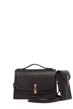 Medium Leonora Flap Bag in Black Leather