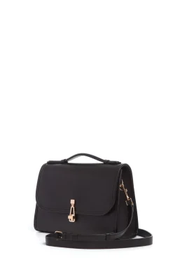 Medium Leonora Flap Bag in Black Leather