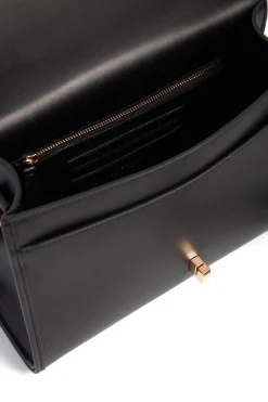 Medium Leonora Flap Bag in Black Leather