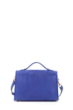 Medium Leonora Flap Bag in Cobalt Suede