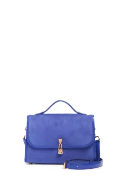 Medium Leonora Flap Bag in Cobalt Suede