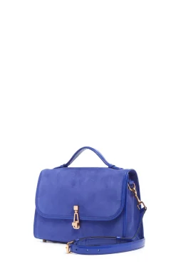 Medium Leonora Flap Bag in Cobalt Suede