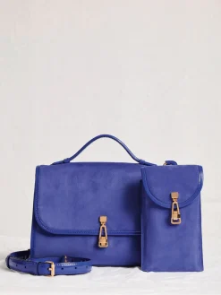 Medium Leonora Flap Bag in Cobalt Suede