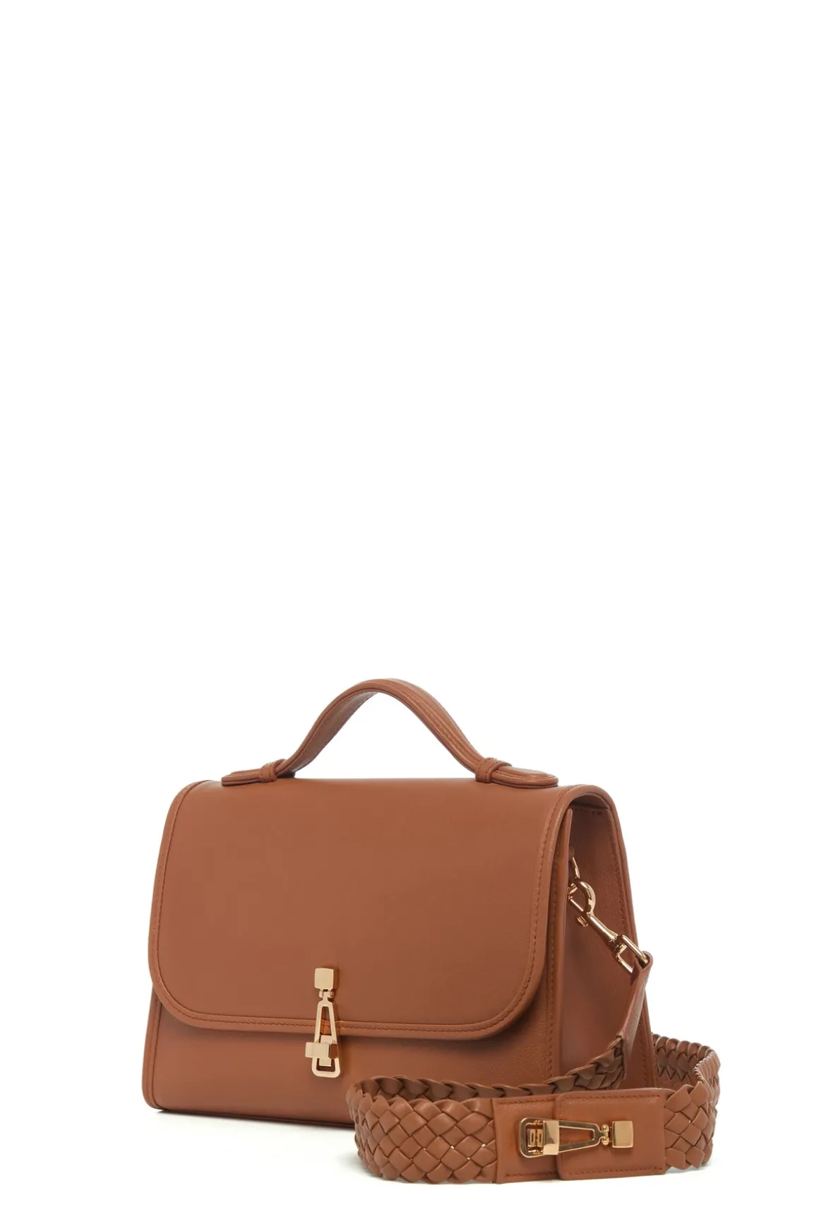 Medium Leonora Flap Bag in Cognac Leather with Braided Strap