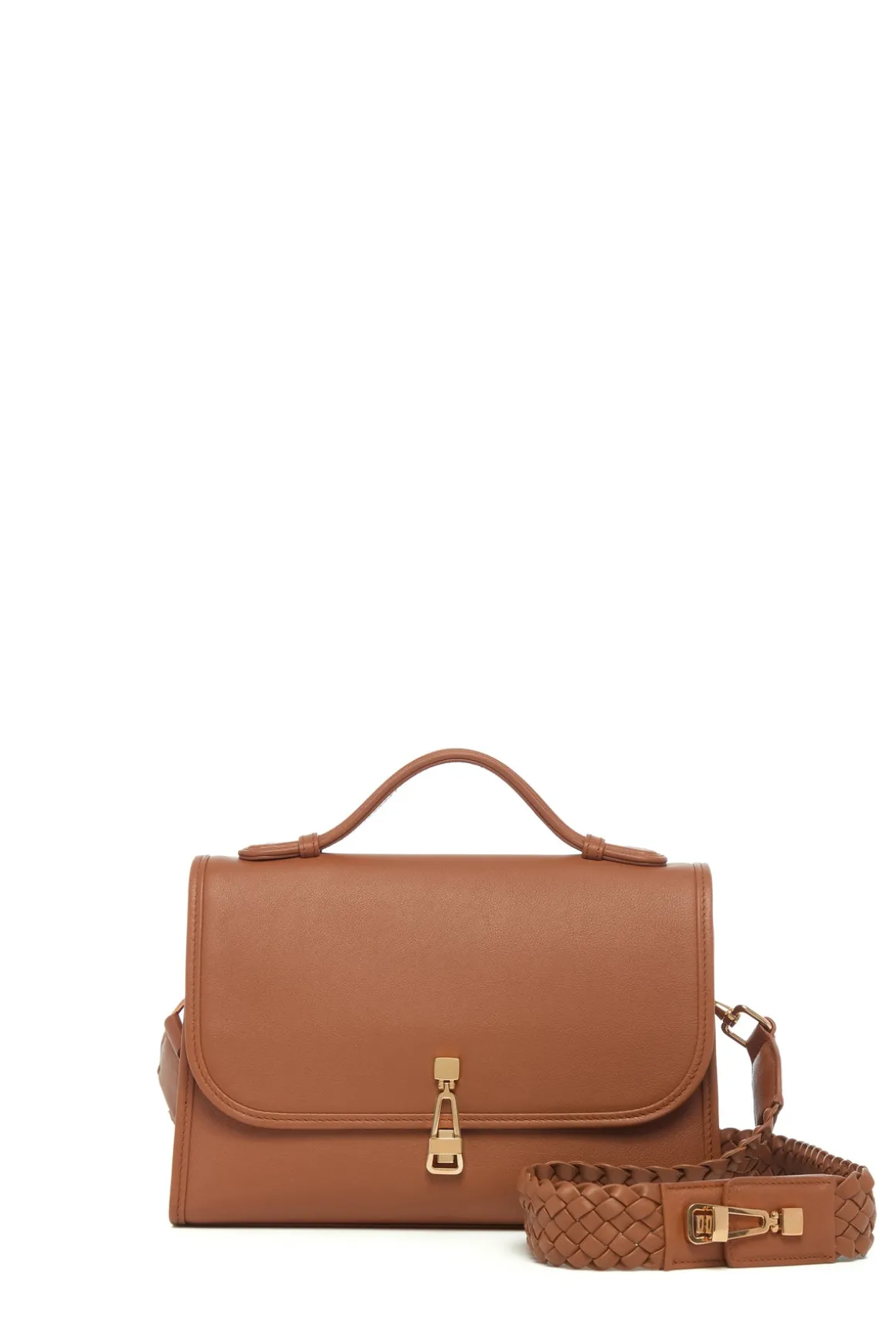 Medium Leonora Flap Bag in Cognac Leather with Braided Strap