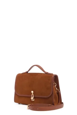 Medium Leonora Flap Bag in Cognac Suede
