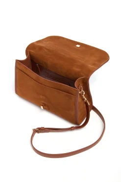 Medium Leonora Flap Bag in Cognac Suede