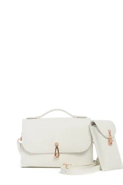 Medium Leonora Flap Bag in Ivory Textured Leather