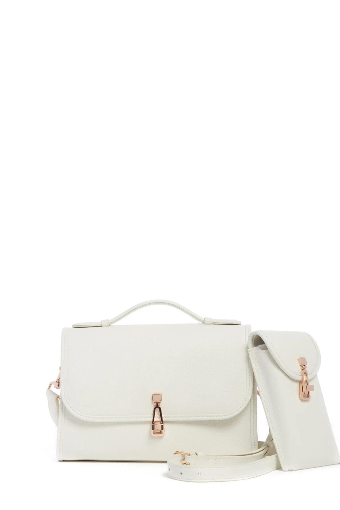 Medium Leonora Flap Bag in Ivory Textured Leather