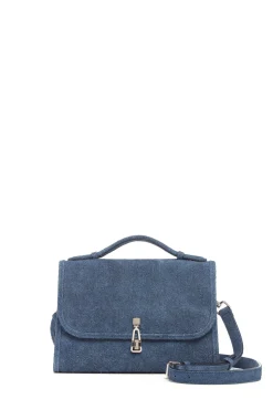 Medium Leonora Flap Bag in Light Blue Suede Denim