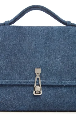 Medium Leonora Flap Bag in Light Blue Suede Denim