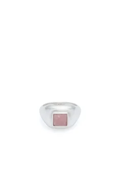 Medium Ring in 18K White Gold & Pink Marble Stone