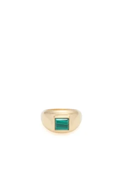 Medium Ring in 18K Yellow Gold & Malachite Stone