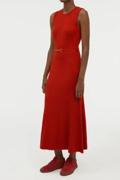 Meier Knit Midi Dress in Antelope Orange Merino Wool Cashmere