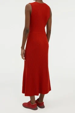 Meier Knit Midi Dress in Antelope Orange Merino Wool Cashmere