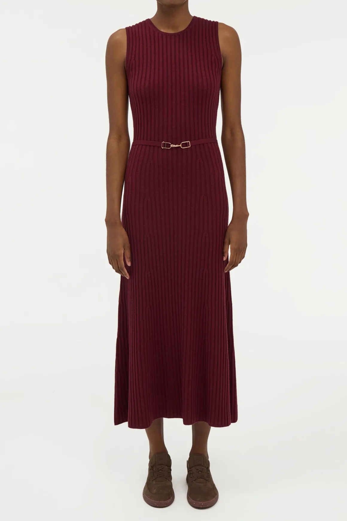 Meier Knit Midi Dress in Bordeaux Merino Wool Cashmere