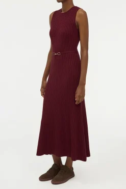 Meier Knit Midi Dress in Bordeaux Merino Wool Cashmere