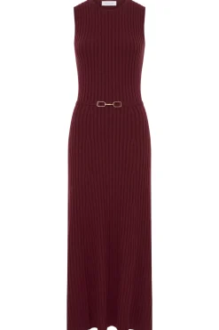 Meier Knit Midi Dress in Bordeaux Merino Wool Cashmere