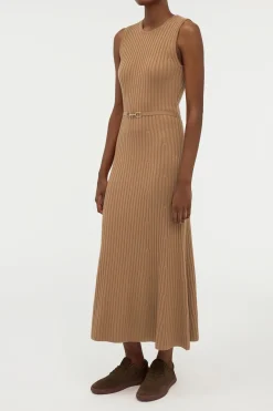 Meier Knit Midi Dress in Camel Merino Wool Cashmere