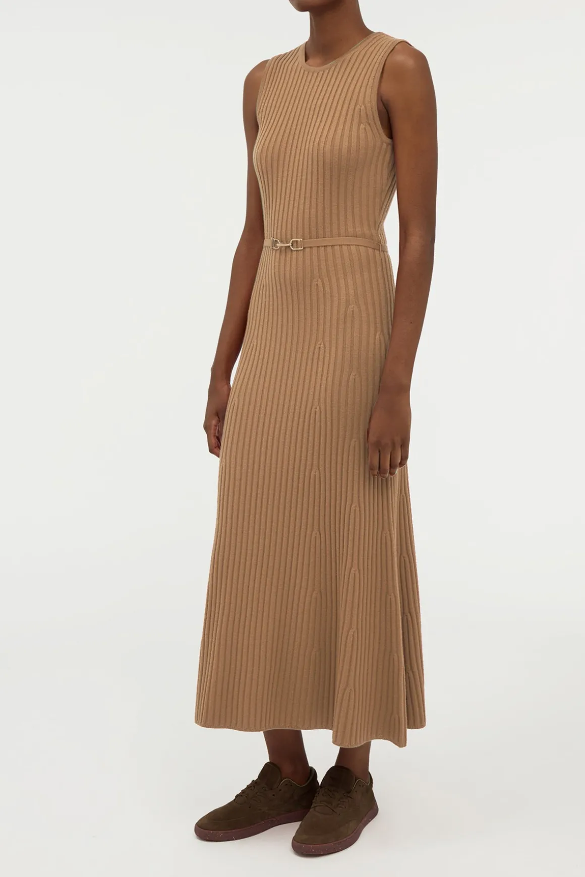 Meier Knit Midi Dress in Camel Merino Wool Cashmere