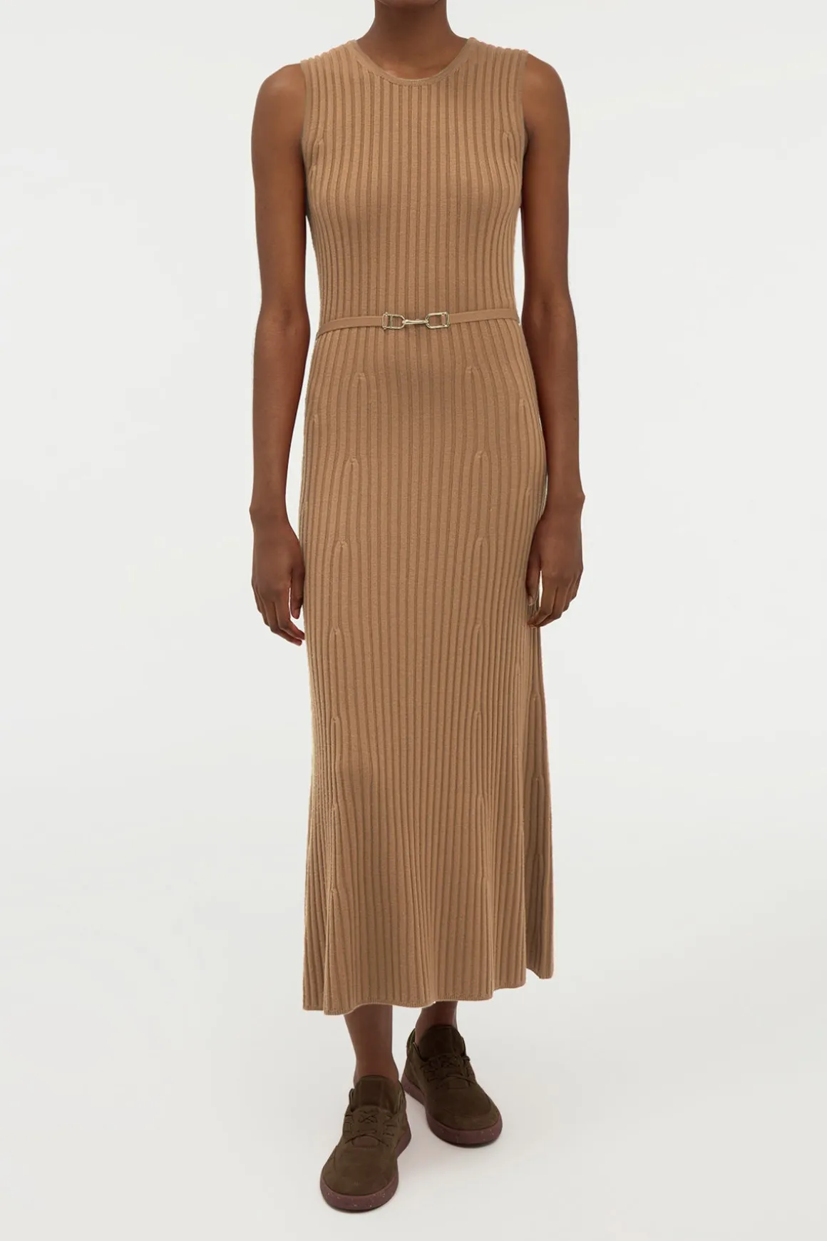 Meier Knit Midi Dress in Camel Merino Wool Cashmere