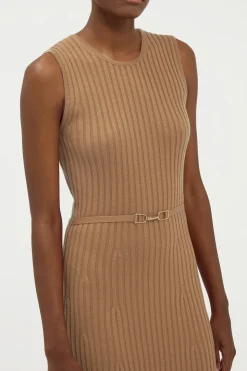 Meier Knit Midi Dress in Camel Merino Wool Cashmere