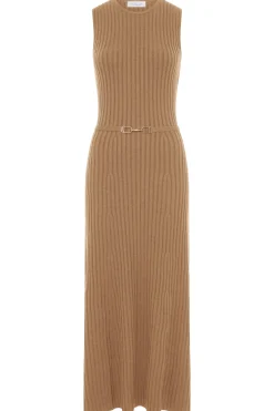Meier Knit Midi Dress in Camel Merino Wool Cashmere
