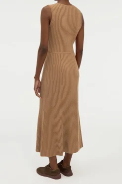 Meier Knit Midi Dress in Camel Merino Wool Cashmere