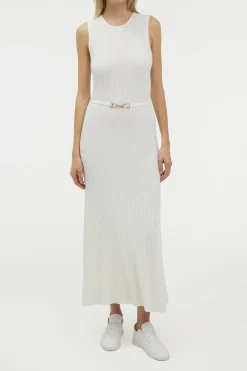 Meier Knit Midi Dress in Ivory Merino Wool Cashmere