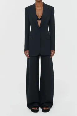 Merat Barrel-leg Pant in Black Silk Wool Cady
