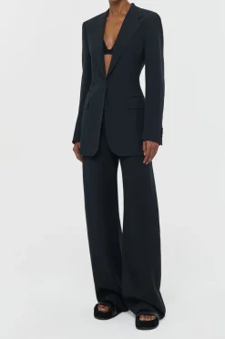 Merat Barrel-leg Pant in Black Silk Wool Cady