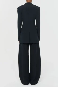 Merat Barrel-leg Pant in Black Silk Wool Cady