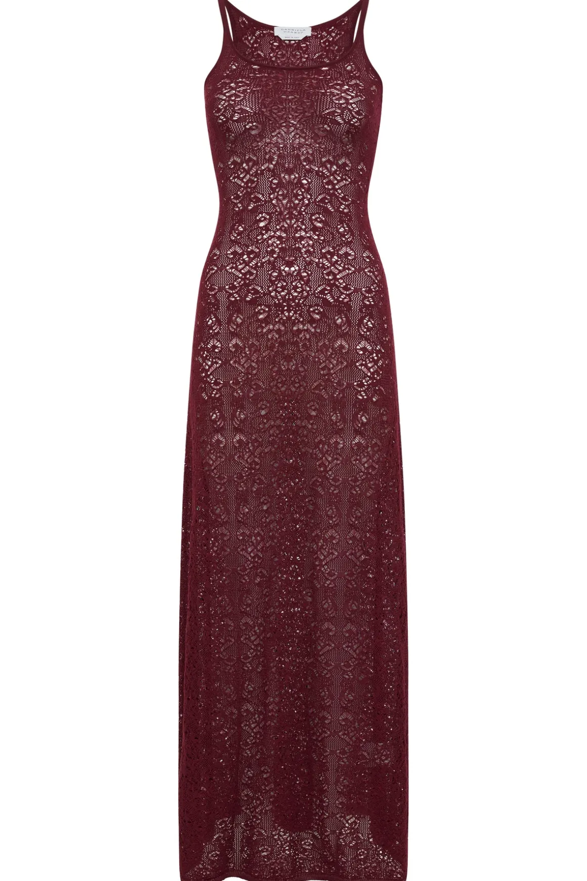 Meridian Lace Knit Maxi Dress in Bordeaux Merino Wool with Lining