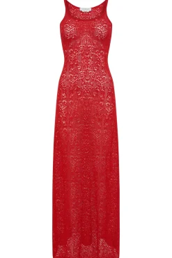 Meridian Lace Knit Maxi Dress in Tonic Orange Merino Wool with Lining