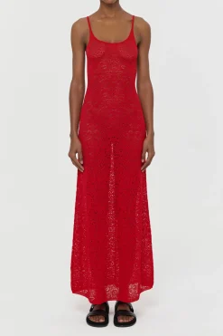 Meridian Lace Knit Maxi Dress in Tonic Orange Merino Wool with Lining