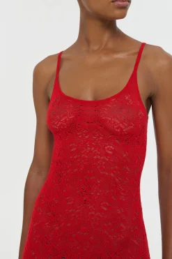 Meridian Lace Knit Maxi Dress in Tonic Orange Merino Wool with Lining