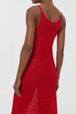 Meridian Lace Knit Maxi Dress in Tonic Orange Merino Wool with Lining