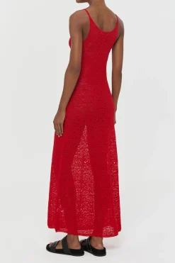 Meridian Lace Knit Maxi Dress in Tonic Orange Merino Wool with Lining