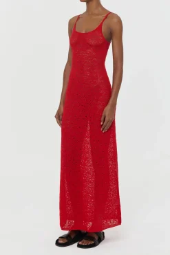 Meridian Lace Knit Maxi Dress in Tonic Orange Merino Wool with Lining