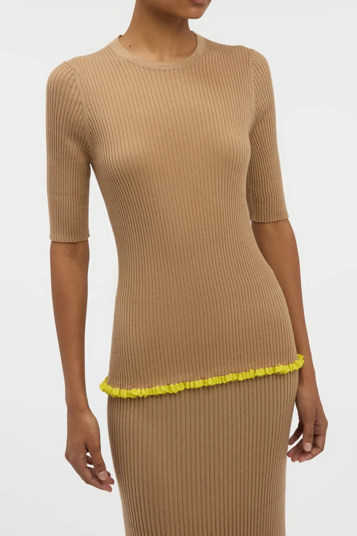 Mireya Knit Top in Camel Silk Casmere
